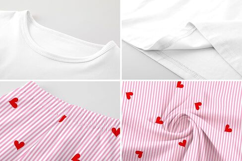 Umeyda Pajamas for Girls Patterned Short Sleeve Top and Short Nightwear 100% Cotton Pajama Set, Pink Heart Striped, 11-12 Years = Tag 160 in Saudi Arabia