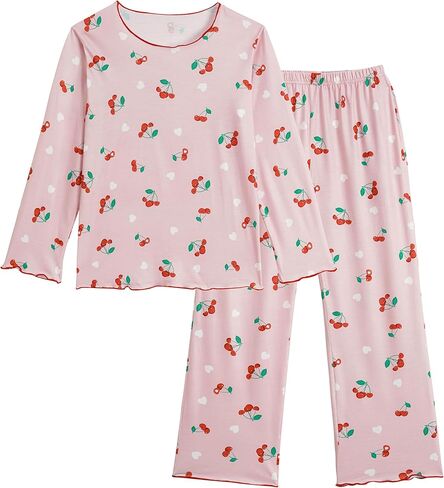Vopmocld Big Girls Long Sleeve Long Pants Pajama Sets Cute Patterns Jammies Cotton Blend Wavy Sleepwear with Pockets in Saudi Arabia