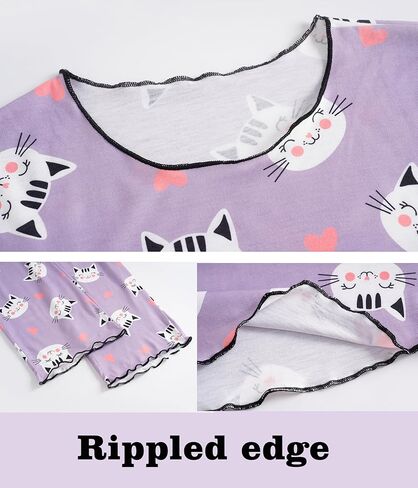 Vopmocld Big Girls Long Sleeve Long Pants Pajama Sets Cute Patterns Jammies Cotton Blend Wavy Sleepwear with Pockets in Saudi Arabia