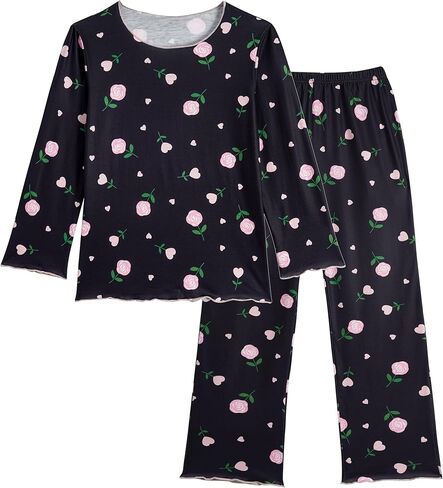 Vopmocld Big Girls Long Sleeve Long Pants Pajama Sets Cute Patterns Jammies Cotton Blend Wavy Sleepwear with Pockets in Saudi Arabia