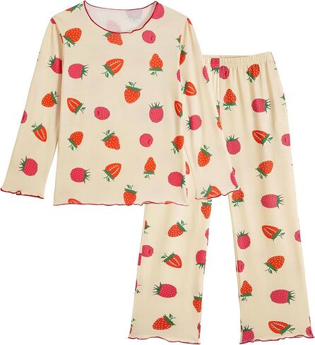 Vopmocld Big Girls Long Sleeve Long Pants Pajama Sets Cute Patterns Jammies Cotton Blend Wavy Sleepwear with Pockets in Saudi Arabia