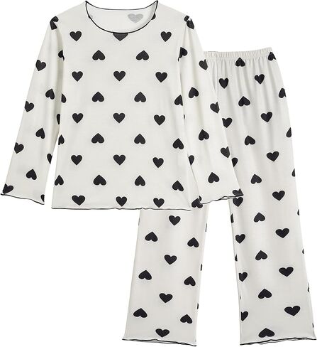 Vopmocld Big Girls Long Sleeve Long Pants Pajama Sets Cute Patterns Jammies Cotton Blend Wavy Sleepwear with Pockets in Saudi Arabia