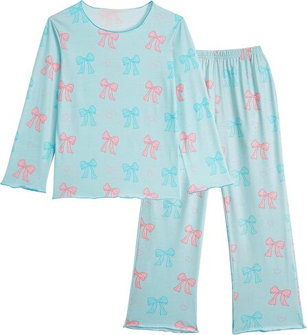 Vopmocld Big Girls Long Sleeve Long Pants Pajama Sets Cute Patterns Jammies Cotton Blend Wavy Sleepwear with Pockets in Saudi Arabia