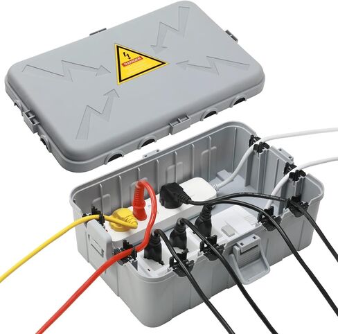 Medium Outdoor Electrical Box,Weatherproof Connection Box w/6 Cable Seal Entry, IP54 Waterproof Extension Cord Cover Protect Power Strip,Timer Outlet,Socket,Plug,Holiday Lights,Black in Saudi Arabia
