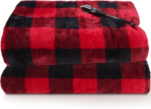 RAINOVA 12V Car Heated Blanket, 59"x 43" Electric Travel Throw with 84.65" Extended Cord, Birthday, Dual-Sided Flannel & Lambswool, Overheat Protection & EMC Certified in Saudi Arabia