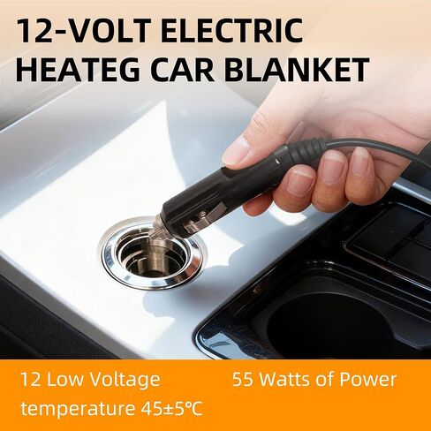 RAINOVA 12V Car Heated Blanket, 59"x 43" Electric Travel Throw with 84.65" Extended Cord, Birthday, Dual-Sided Flannel & Lambswool, Overheat Protection & EMC Certified in Saudi Arabia