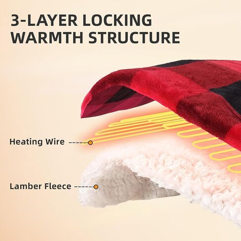 RAINOVA 12V Car Heated Blanket, 59"x 43" Electric Travel Throw with 84.65" Extended Cord, Birthday, Dual-Sided Flannel & Lambswool, Overheat Protection & EMC Certified in Saudi Arabia