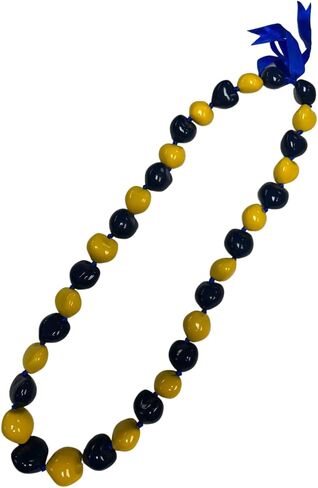 قلادة Kukui Nut Lei - أصفر وأزرق داكن in Saudi Arabia