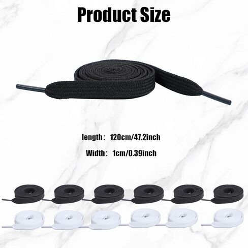 12 Pair Flat Shoe Laces for Sneakers, 47'' Long 5/16" Wide Athletic Shoelaces Running Shoes Running Shoes Boot Strings Replacement Shoe Lace Classic Black White Laces for Women Men in Saudi Arabia