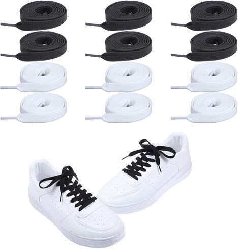 12 Pair Flat Shoe Laces for Sneakers, 47'' Long 5/16" Wide Athletic Shoelaces Running Shoes Running Shoes Boot Strings Replacement Shoe Lace Classic Black White Laces for Women Men in Saudi Arabia