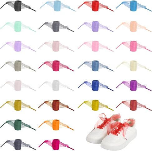 Homaisson 28 Pairs Silk Ribbon Shoe Laces - Chiffon Ribbon Shoelaces, Decorative Flat Princess Style, 28 Colors 47 in Organza Laces for Sneakers, Boots, Bag Ornaments, DIY, Present Wrapping in Saudi Arabia