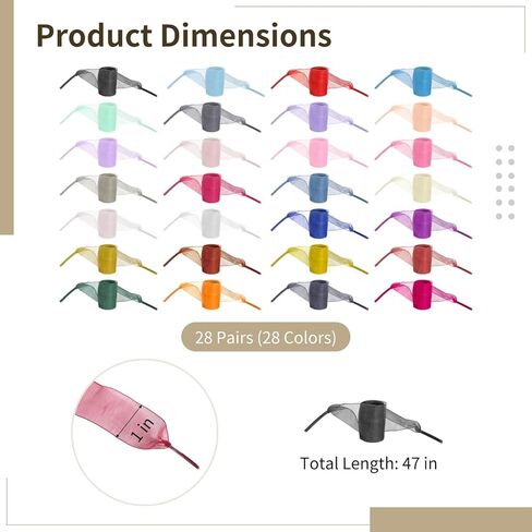Homaisson 28 Pairs Silk Ribbon Shoe Laces - Chiffon Ribbon Shoelaces, Decorative Flat Princess Style, 28 Colors 47 in Organza Laces for Sneakers, Boots, Bag Ornaments, DIY, Present Wrapping in Saudi Arabia