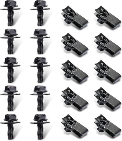10 Sets M6-1.0 Automotive Body Bolts & U-Nut Clips, Metal Rust-Resistant U Retainer, Universal Car Fasteners for Hood, Bumper, Fender, Heavy Duty Auto Body Repair Hardware (Black) in Saudi Arabia