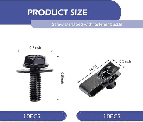 10 Sets M6-1.0 Automotive Body Bolts & U-Nut Clips, Metal Rust-Resistant U Retainer, Universal Car Fasteners for Hood, Bumper, Fender, Heavy Duty Auto Body Repair Hardware (Black) in Saudi Arabia