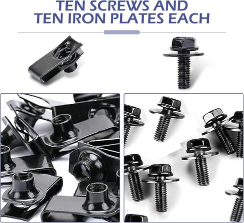 10 Sets M6-1.0 Automotive Body Bolts & U-Nut Clips, Metal Rust-Resistant U Retainer, Universal Car Fasteners for Hood, Bumper, Fender, Heavy Duty Auto Body Repair Hardware (Black) in Saudi Arabia