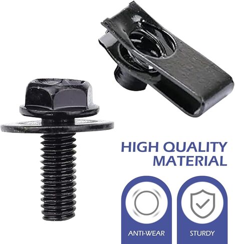 10 Sets M6-1.0 Automotive Body Bolts & U-Nut Clips, Metal Rust-Resistant U Retainer, Universal Car Fasteners for Hood, Bumper, Fender, Heavy Duty Auto Body Repair Hardware (Black) in Saudi Arabia