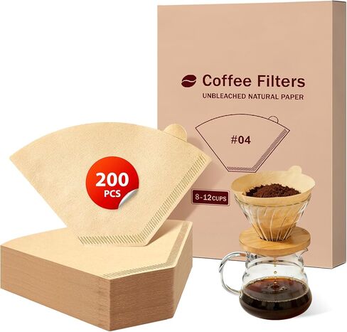 200 Count Coffee Filters #4, Cone Coffee Filters 8-12 Cup, Unbleached Natural Paper for Pour Over and Drip Coffee Maker in Kuwait