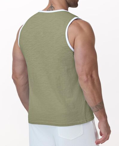 Susclude Mens Henley Tank Tops Summer Cotton Muscle Shirts Sleeveless Gym Casual Tee Acid Wash Workout Beach Loose Fit Top in Saudi Arabia