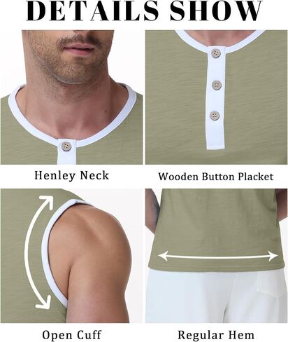 Susclude Mens Henley Tank Tops Summer Cotton Muscle Shirts Sleeveless Gym Casual Tee Acid Wash Workout Beach Loose Fit Top in Saudi Arabia