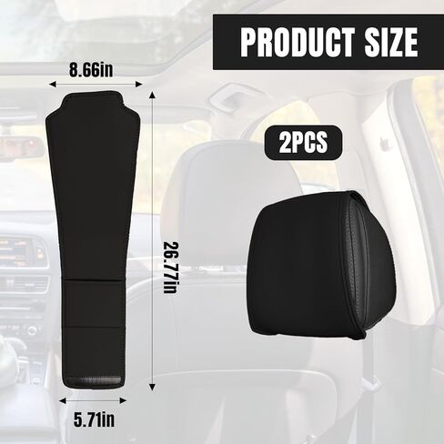 2PCS Car Headrest Cover with Pocket, All Season Leather Headrest Covers for Cars, Anti-Stain Automotive Front Seat Head Rest Protector Organizer for Phones & Cards, Car Accessories (Black) in Saudi Arabia