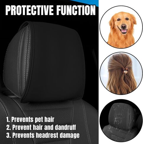 2PCS Car Headrest Cover with Pocket, All Season Leather Headrest Covers for Cars, Anti-Stain Automotive Front Seat Head Rest Protector Organizer for Phones & Cards, Car Accessories (Black) in Saudi Arabia