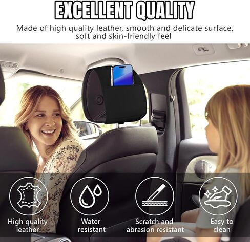 2PCS Car Headrest Cover with Pocket, All Season Leather Headrest Covers for Cars, Anti-Stain Automotive Front Seat Head Rest Protector Organizer for Phones & Cards, Car Accessories (Black) in Saudi Arabia