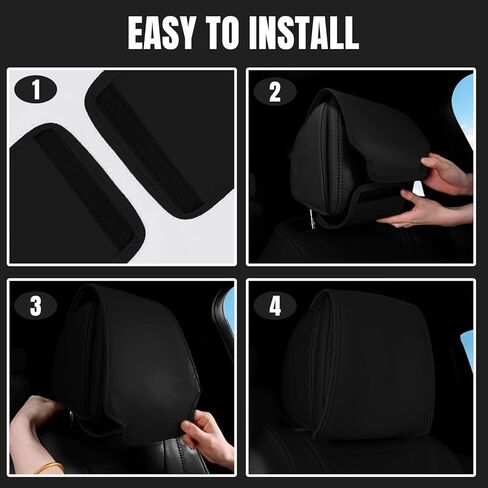 2PCS Car Headrest Cover with Pocket, All Season Leather Headrest Covers for Cars, Anti-Stain Automotive Front Seat Head Rest Protector Organizer for Phones & Cards, Car Accessories (Black) in Saudi Arabia