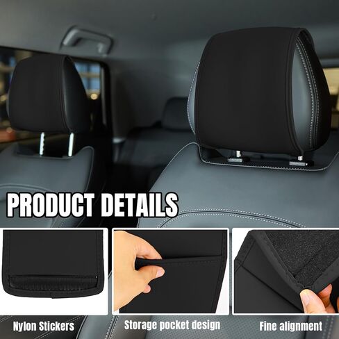 2PCS Car Headrest Cover with Pocket, All Season Leather Headrest Covers for Cars, Anti-Stain Automotive Front Seat Head Rest Protector Organizer for Phones & Cards, Car Accessories (Black) in Saudi Arabia