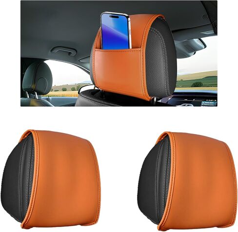 2PCS Car Headrest Cover with Pocket, All Season Leather Headrest Covers for Cars, Anti-Stain Automotive Front Seat Head Rest Protector Organizer for Phones & Cards, Car Accessories (Black) in Saudi Arabia