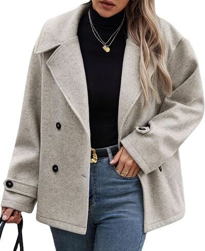 ECDAHICC Womens Wool Blend Lapel Coat Fall Winter Pea Coat Double Breasted Blazer Jackets Fashion Coat in Saudi Arabia