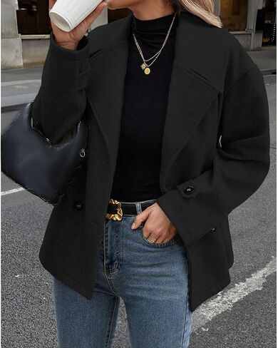 ECDAHICC Womens Wool Blend Lapel Coat Fall Winter Pea Coat Double Breasted Blazer Jackets Fashion Coat in Saudi Arabia