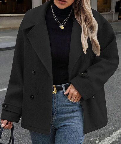 ECDAHICC Womens Wool Blend Lapel Coat Fall Winter Pea Coat Double Breasted Blazer Jackets Fashion Coat in Saudi Arabia