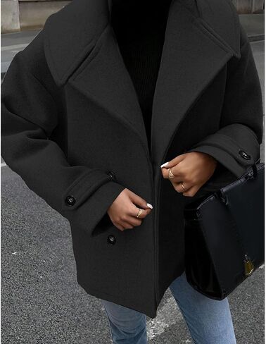 ECDAHICC Womens Wool Blend Lapel Coat Fall Winter Pea Coat Double Breasted Blazer Jackets Fashion Coat in Saudi Arabia