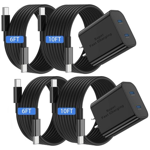 شاحن فائق السرعة بقدرة 45 وات مع كابل USB C بطول 10 أقدام، ومحول كتلة شحن حائط من النوع C وسلك شاحن هاتف Android طويل لهاتف Samsung Galaxy S23 Ultra/S23/S23+/S22/S22+/S22 Plus/S21/Note 20/Note10+ in Kuwait
