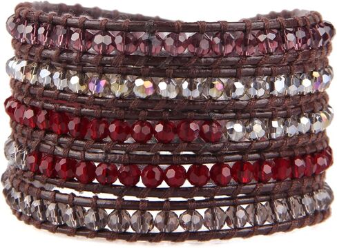 KELITCH Blue Turquoise Crystal Beads Bracelet for Women Handmade 5 Leather Wrap Bracelet for Fashion Cuff Bracelets in Saudi Arabia