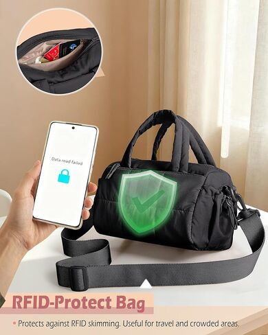 حقيبة كروس صغيرة منتفخة للنساء مع جيب يحجب RFID، محفظة صغيرة مبطنة حول الجسم مع جيوب متعددة in Kuwait