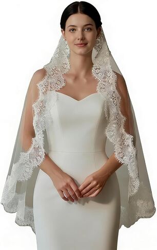Lace Wedding Veils 1 Tier Fingertip Short Bridal Veil With Metal Comb for Brides in Saudi Arabia