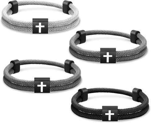 4 قطع أساور WWJD، سوار متقاطع للرجال، سوار مسيحي مضفر قابل للتعديل للرجال. أساور يسوع الموضة. هدايا مسيحية للرجال in Saudi Arabia