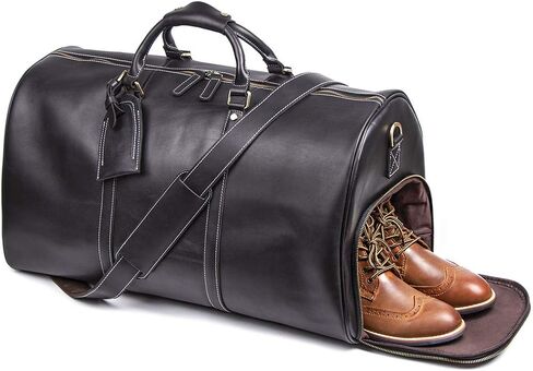 حقيبة أمتعة جلدية للسفر في عطلة نهاية الأسبوع مقاس 24 بوصة مع حقيبة يد بسحاب Ykk للرجال من القماش الخشن (بني) in Kuwait