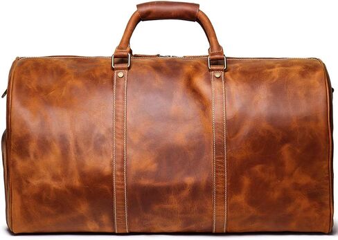 24 Inch Leather Travel Weekend Luggage Bag with Ykk Zipper Mens Duffle Retro Carry on Handbag (Brown) in Saudi Arabia