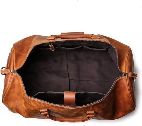 24 Inch Leather Travel Weekend Luggage Bag with Ykk Zipper Mens Duffle Retro Carry on Handbag (Brown) in Saudi Arabia