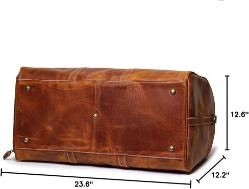 24 Inch Leather Travel Weekend Luggage Bag with Ykk Zipper Mens Duffle Retro Carry on Handbag (Brown) in Saudi Arabia