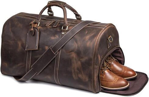 24 Inch Leather Travel Weekend Luggage Bag with Ykk Zipper Mens Duffle Retro Carry on Handbag (Brown) in Saudi Arabia