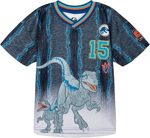 Jurassic World Blue Dinosaur Mesh Soccer Jersey Athletic T-Shirt Toddler to Big Kid Sizes (2T - 14-16) in Saudi Arabia