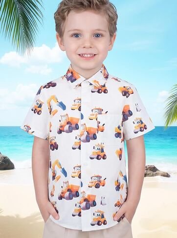 Boys Hawaiian Short Sleeve Button Down Shirt, for Toddler, Size 3T 4T 5 6 7 9 10 11 12 13 14 15 in Kuwait
