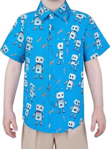 Boys Hawaiian Short Sleeve Button Down Shirt, for Toddler, Size 3T 4T 5 6 7 9 10 11 12 13 14 15 in Kuwait