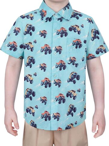 Boys Hawaiian Short Sleeve Button Down Shirt, for Toddler, Size 3T 4T 5 6 7 9 10 11 12 13 14 15 in Kuwait