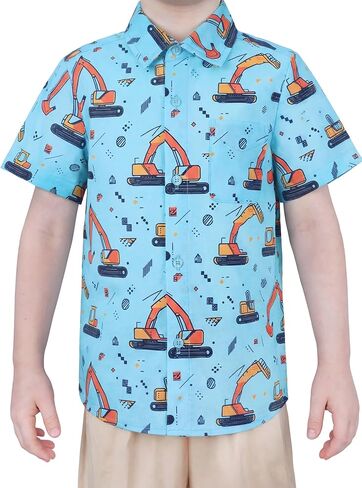 Boys Hawaiian Short Sleeve Button Down Shirt, for Toddler, Size 3T 4T 5 6 7 9 10 11 12 13 14 15 in Kuwait