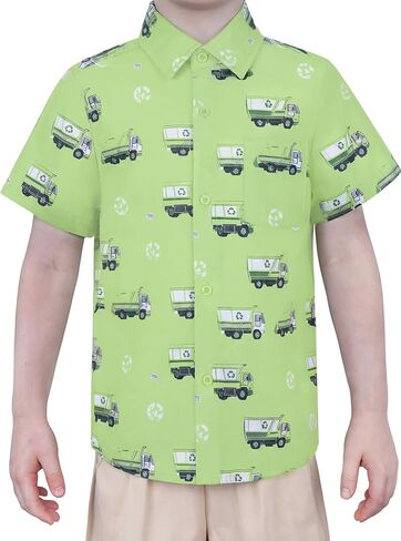 Boys Hawaiian Short Sleeve Button Down Shirt, for Toddler, Size 3T 4T 5 6 7 9 10 11 12 13 14 15 in Kuwait