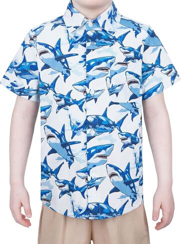 Boys Hawaiian Short Sleeve Button Down Shirt, for Toddler, Size 3T 4T 5 6 7 9 10 11 12 13 14 15 in Kuwait